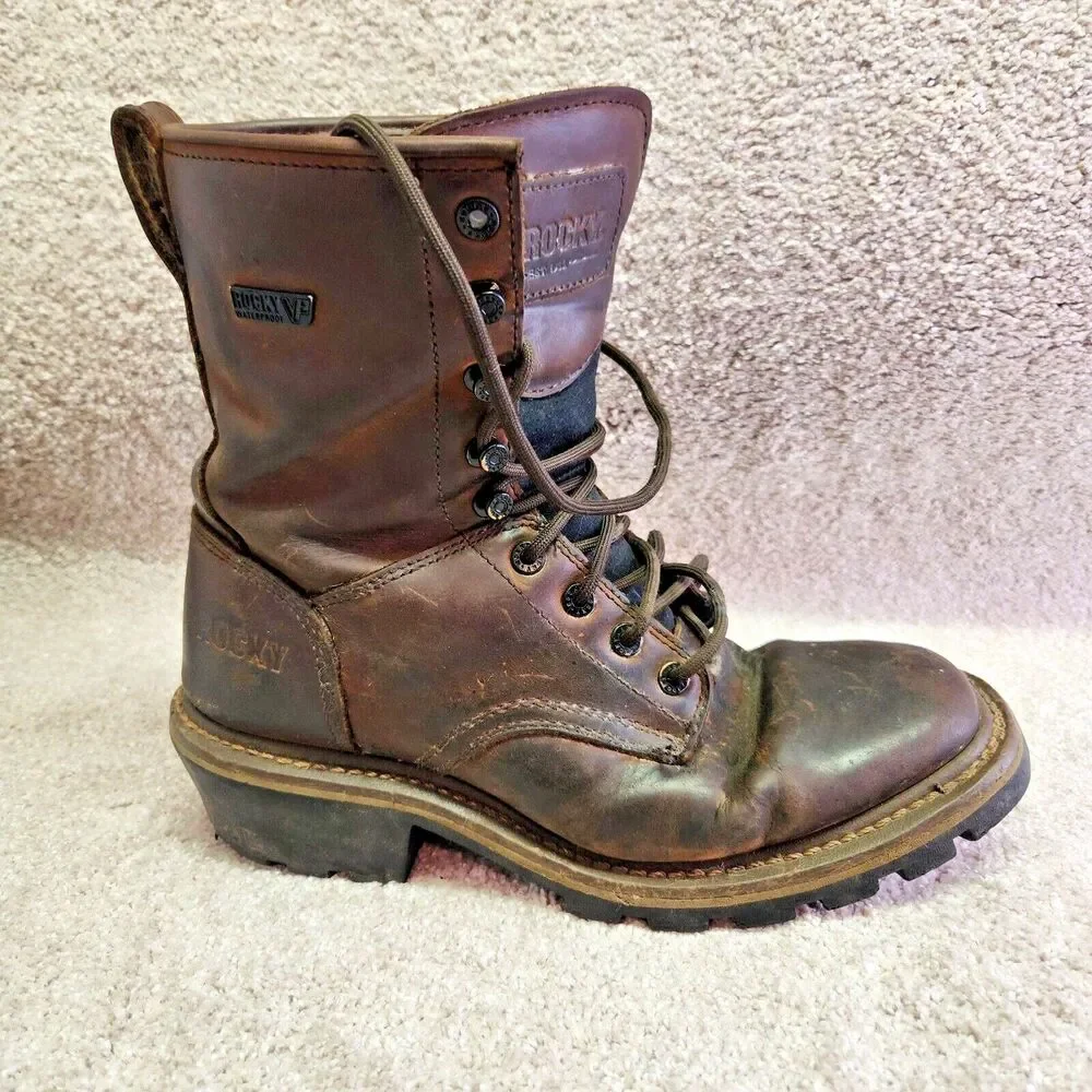 Rocky Boots Men’s 9M Brown Waterproof Logger ASTM Electrical Hazard Work Boot